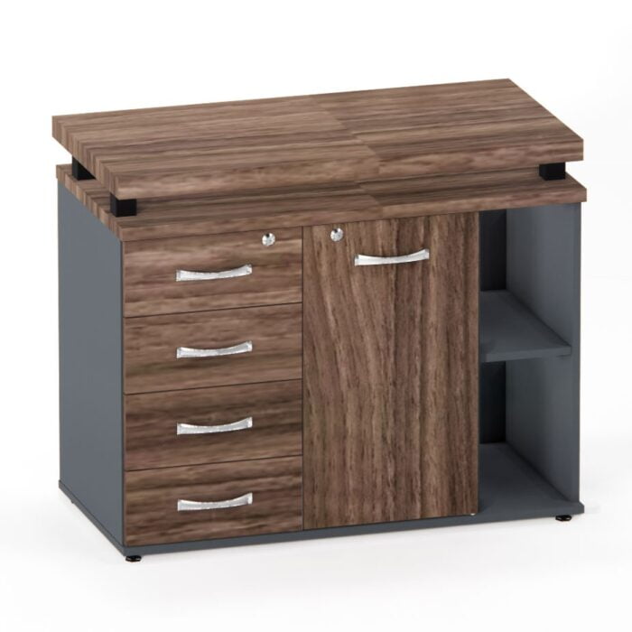 Mesa Complemento Com Armário Aparador 04 Gavetas PE 40 Pandin Walnut e Grafito